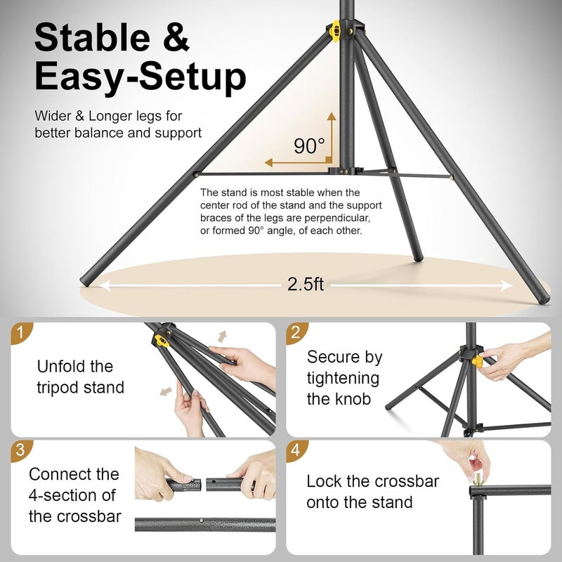 Lincostore Backdrop Support Stand Kit 10x6.5ft Adjustable Photography Studio Photo Background Support System with Carrying Bag for Green Screen Muslin, 4171 - Image 3